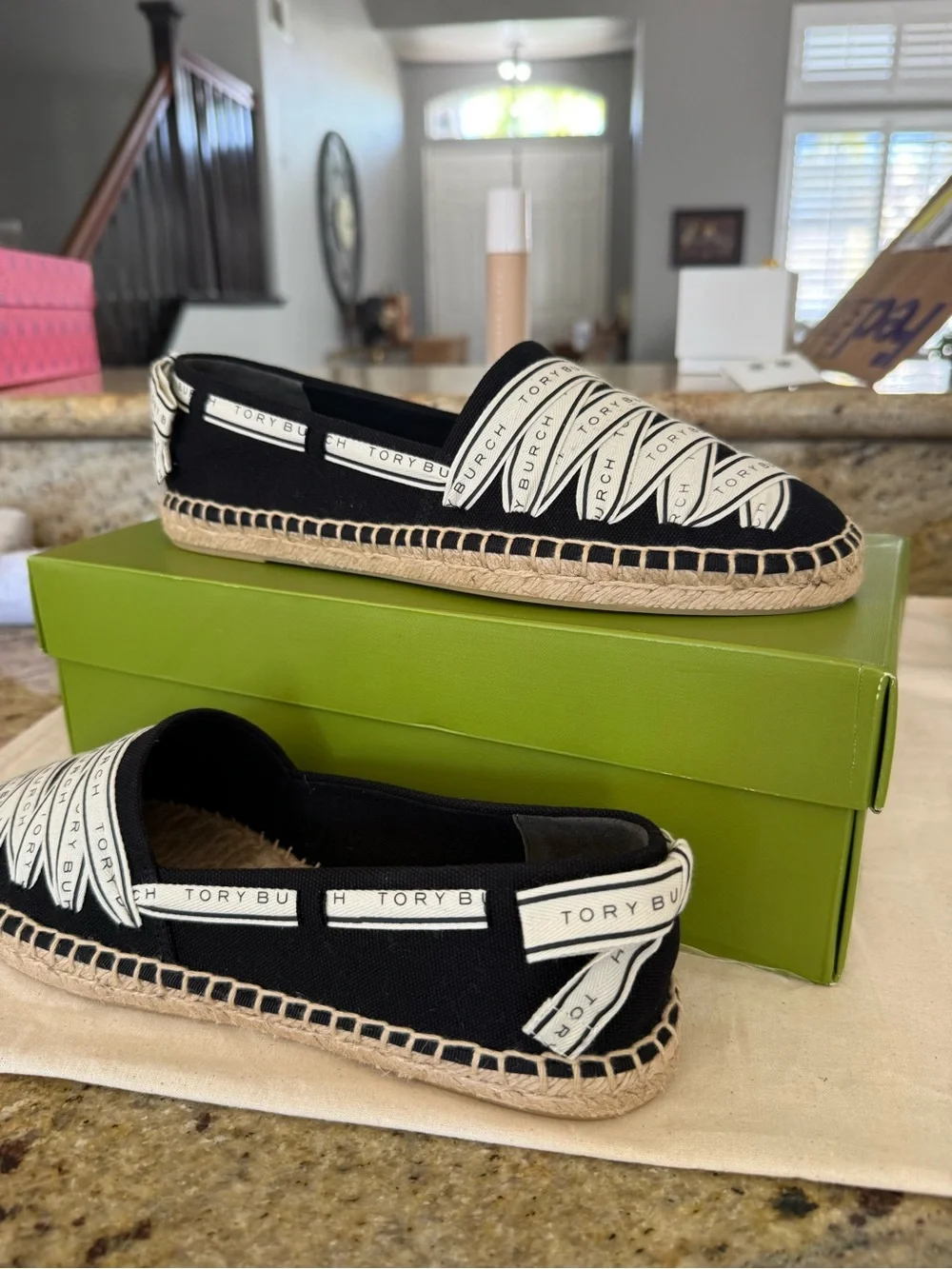 New TORY BURCH RIBBON ESPADRILLE OLONA IT - CANVAS Black/NEW CREAM